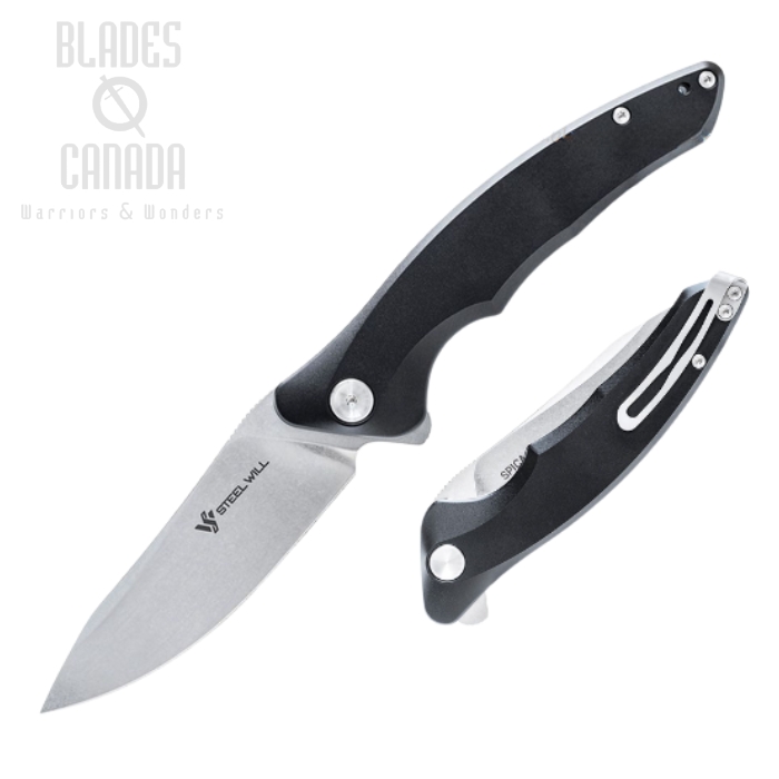 Steel Will Spica F44-01 Flipper Folding Knife, 154CM SW, Aluminum Black, SMGF4401